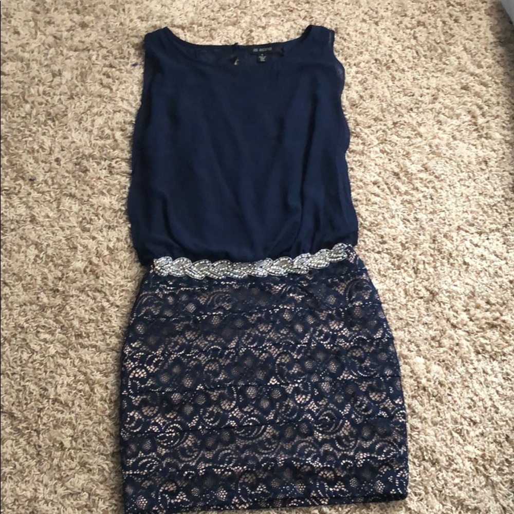 Navy sparkle belted dress